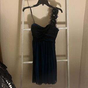 Elegant Black and Blue One-Shoulder Dress